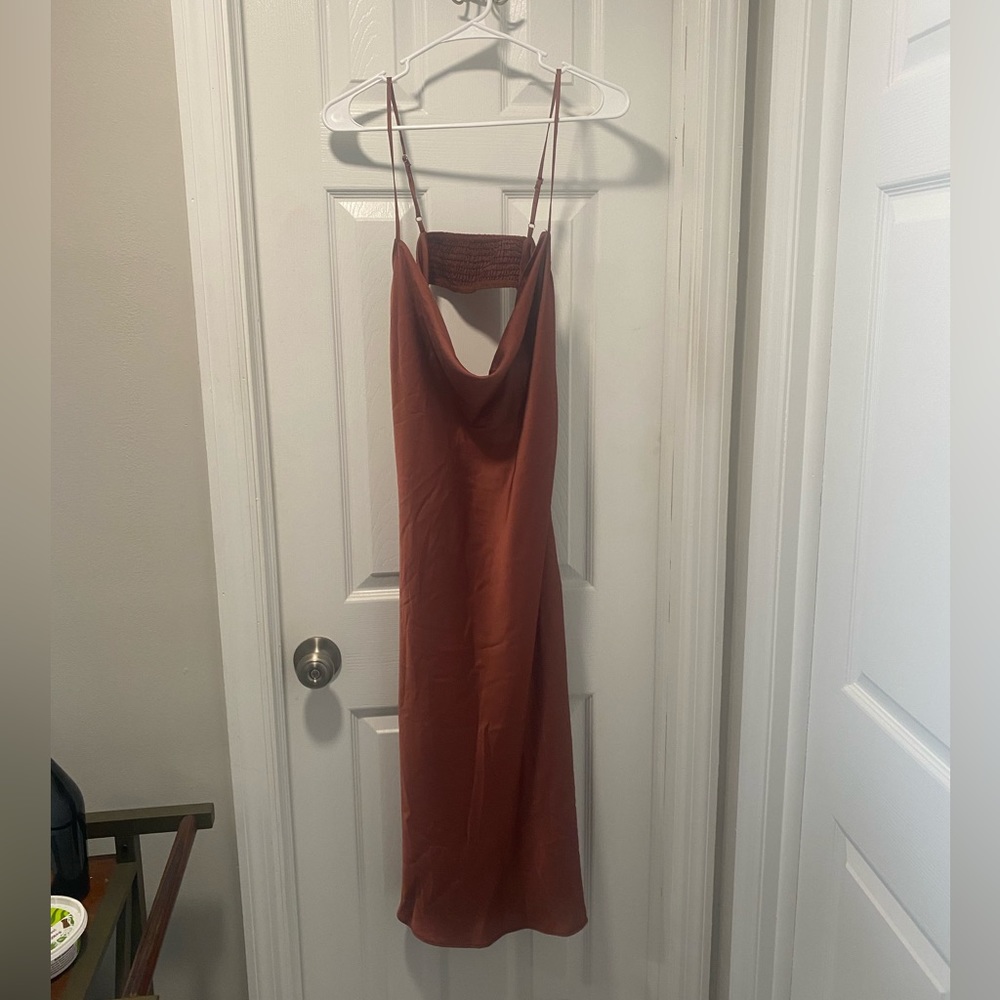 SATIN STRAPPY SIDE SPLIT MAXI SLIP DRESS